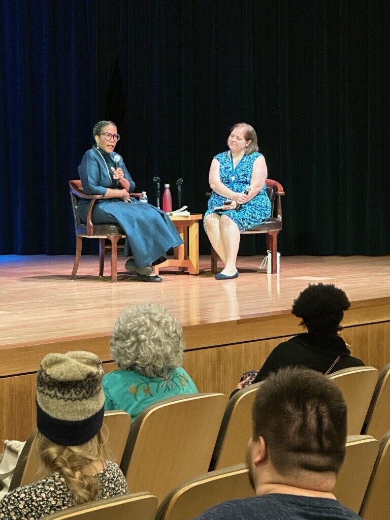 Angela Jackson-Brown speaks to patrons at ACPL.