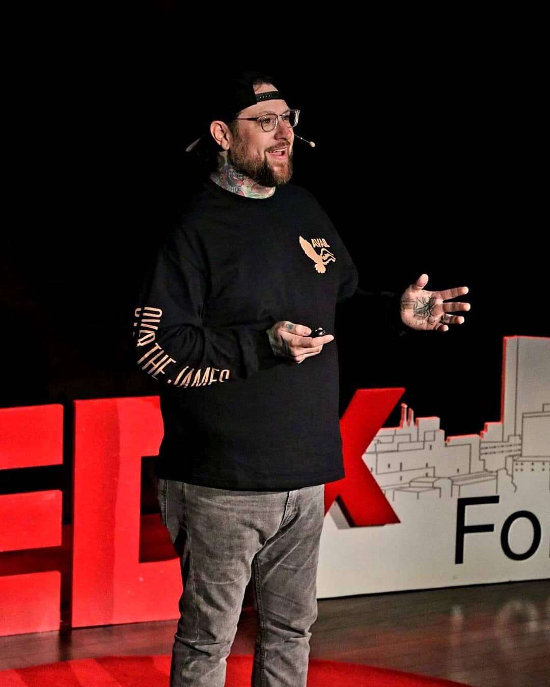 Jake Farris takes the stage at TEDx Fort Wayne in 2019.