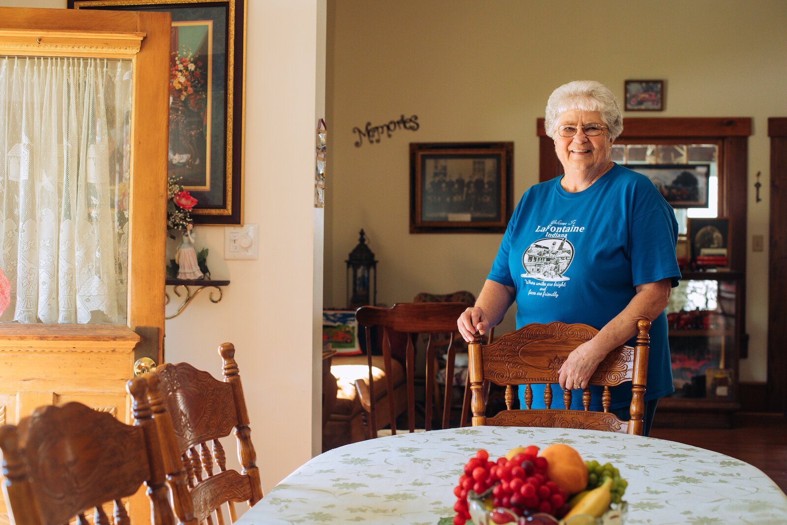 Janet Pattee in her home, which was renovated after a fire in 2007.