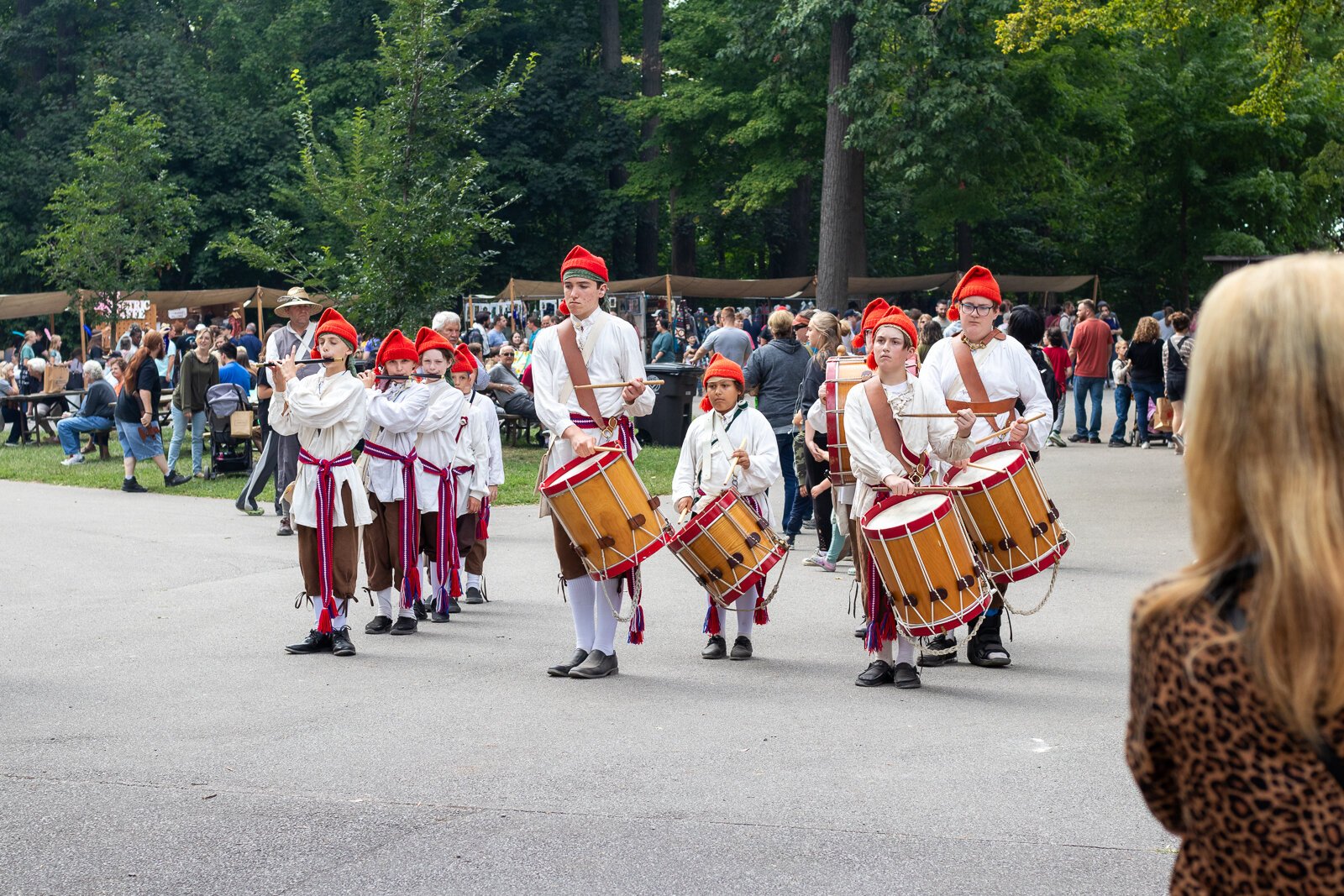 The Voyageur Ancient Fife & Drum Corps performing at the Festival.