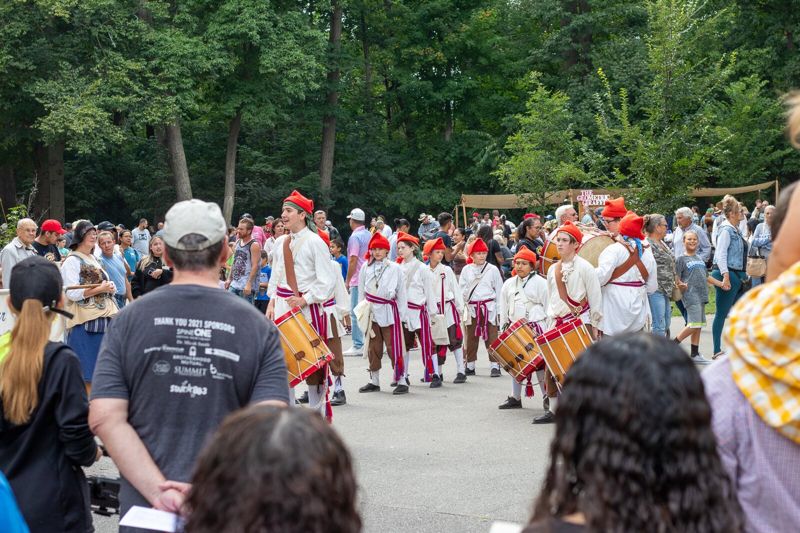 The Voyageur Ancient Fife & Drum Corps performing at the Festival.