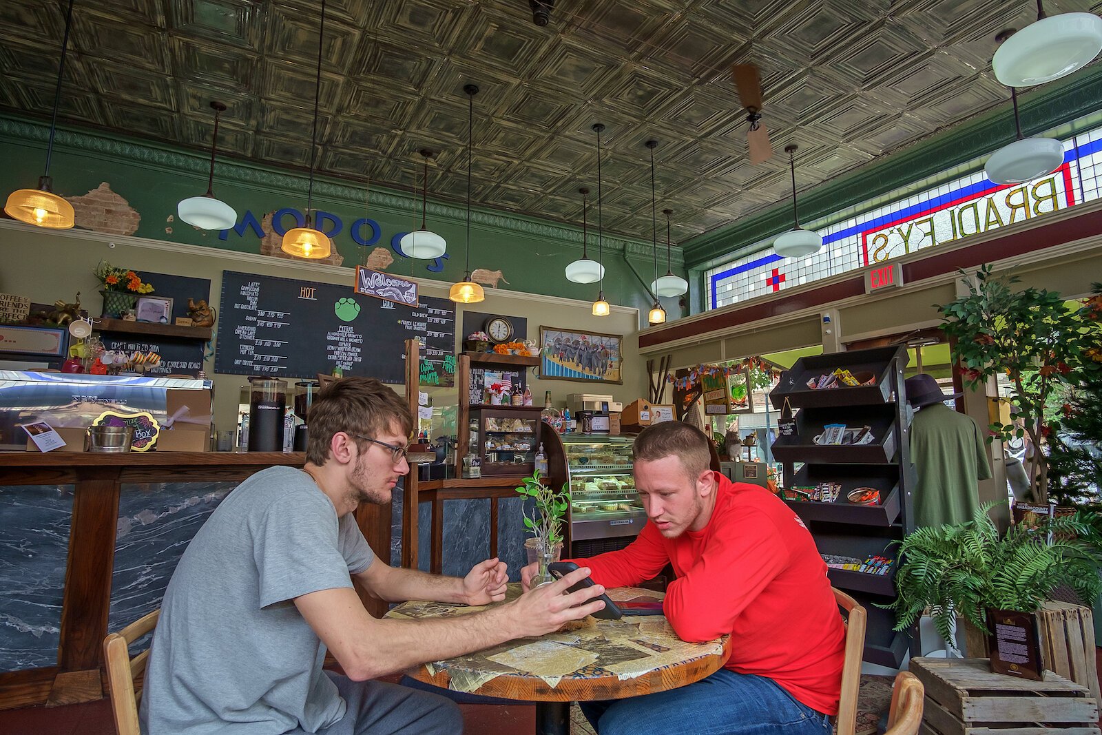 Josiah Castle and Bryce Dillon enjoy Modoc's Market in Downtown Wabash.