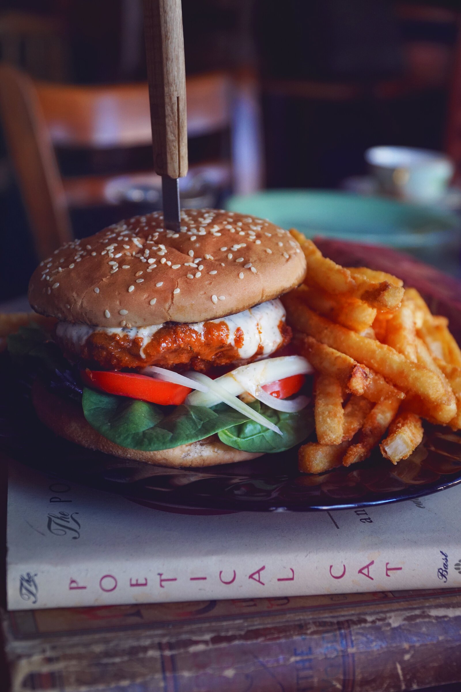 A Buffalo Chicken Burger by Kitchen 17.
