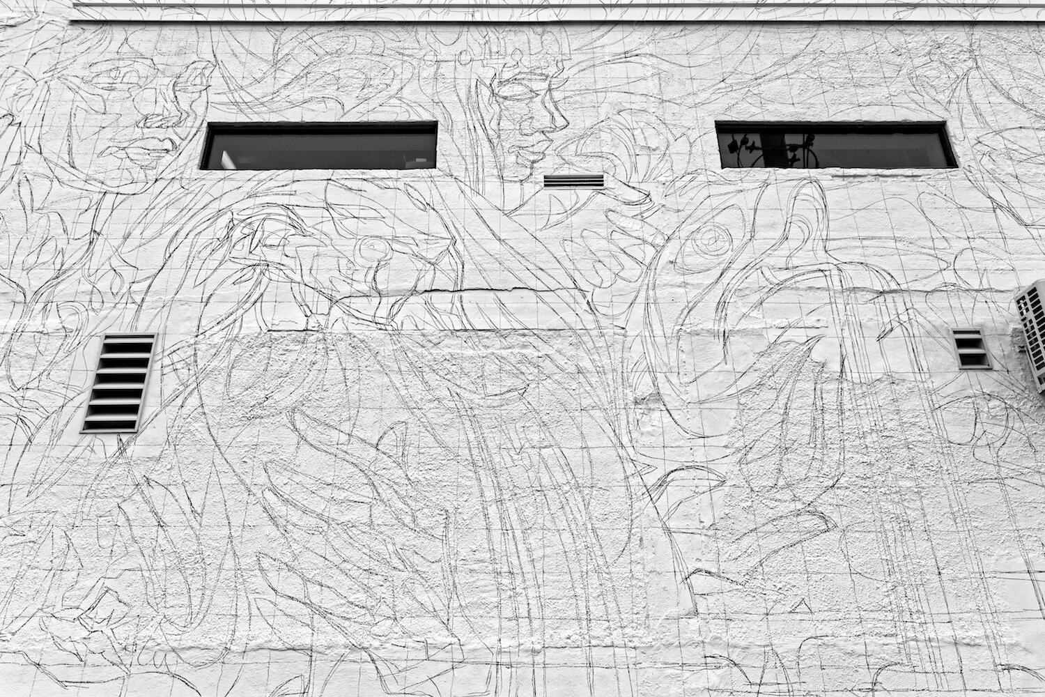 A pre-paint sketch of Key Detail's mural in downtown Fort Wayne.
