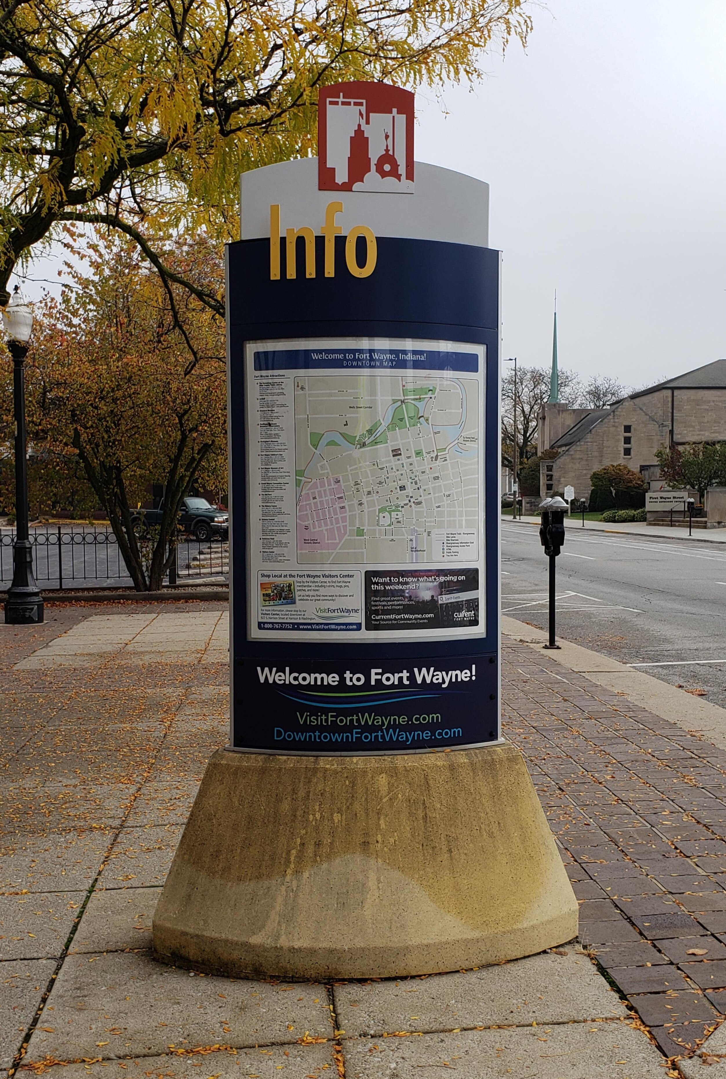 A sign showing different Downtown attractions.