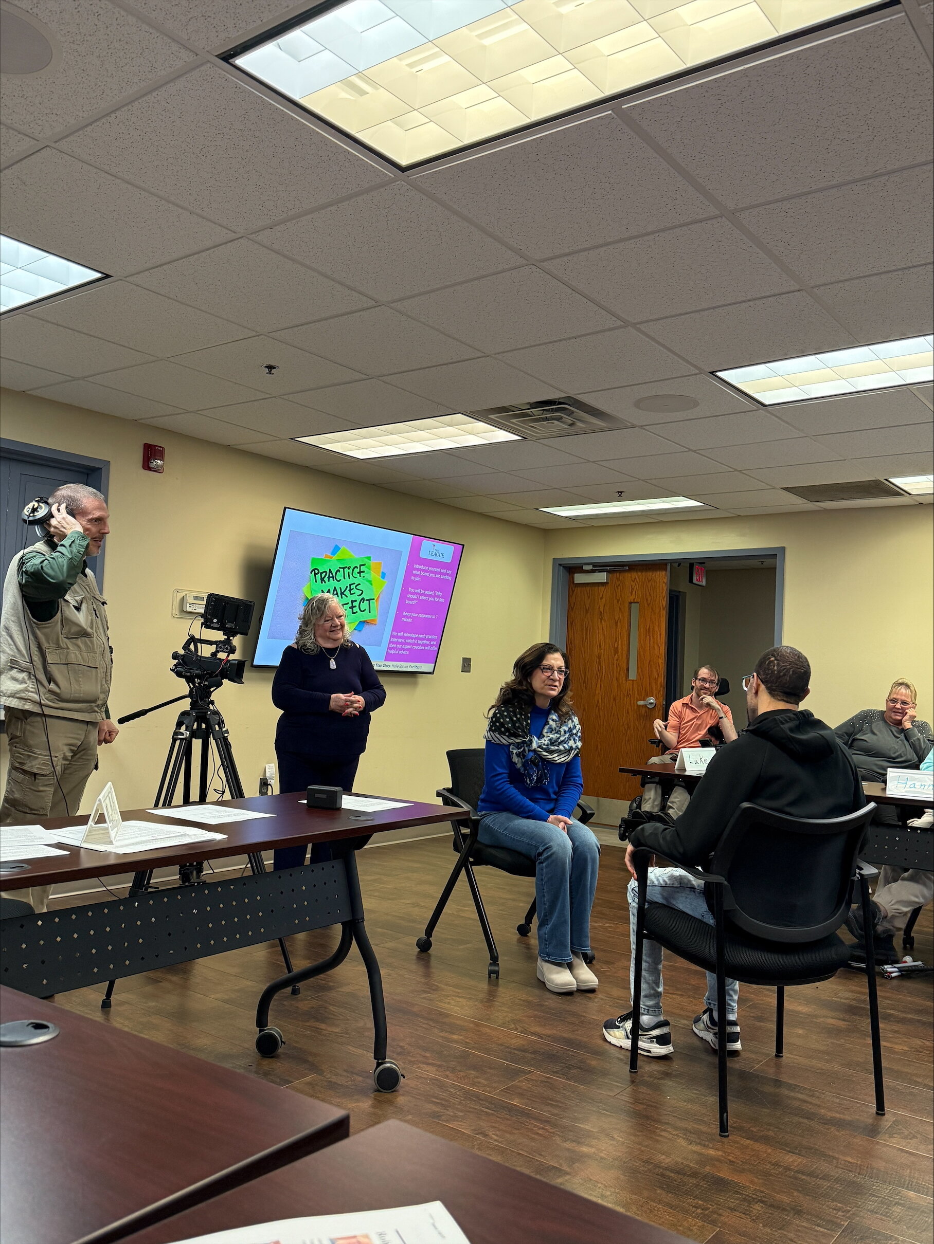 Participants go through interview training at the Leadership Academy.