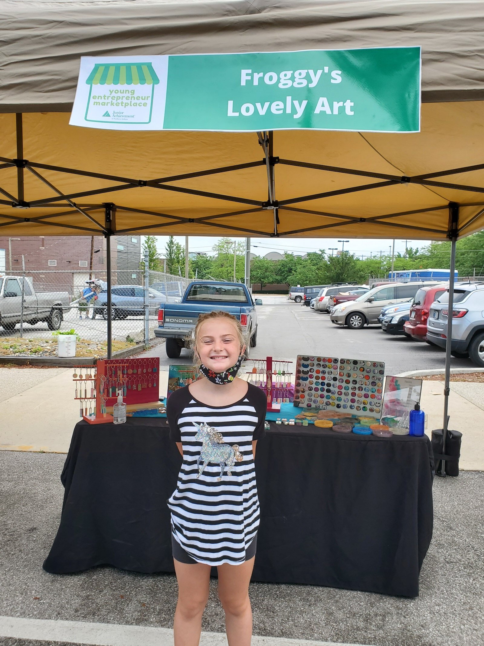 Lilly Hinds, age 10, runs Froggy's Lovely Art, a business that sells custom crafts, like coaster, keychains, and magnets.