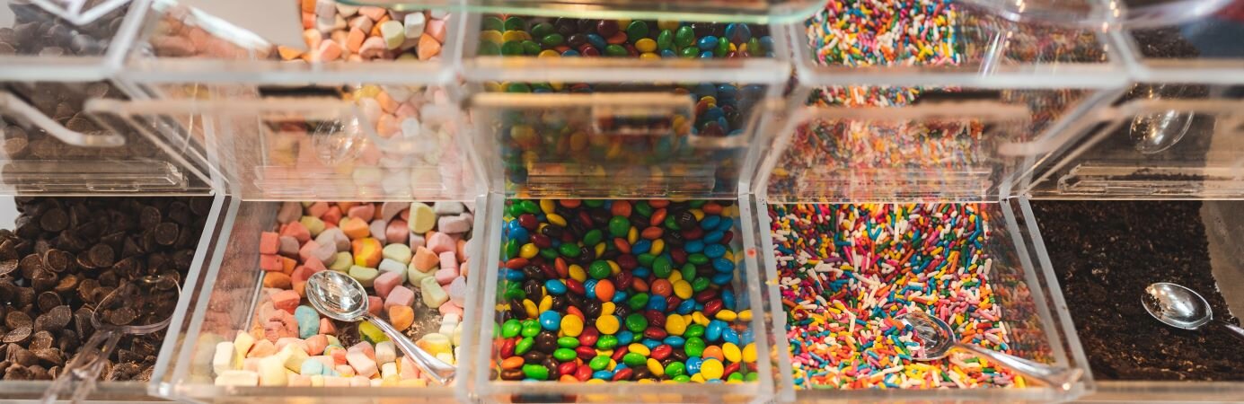 Ice cream toppings on display at Local Apple Cart in the Union Street Market.