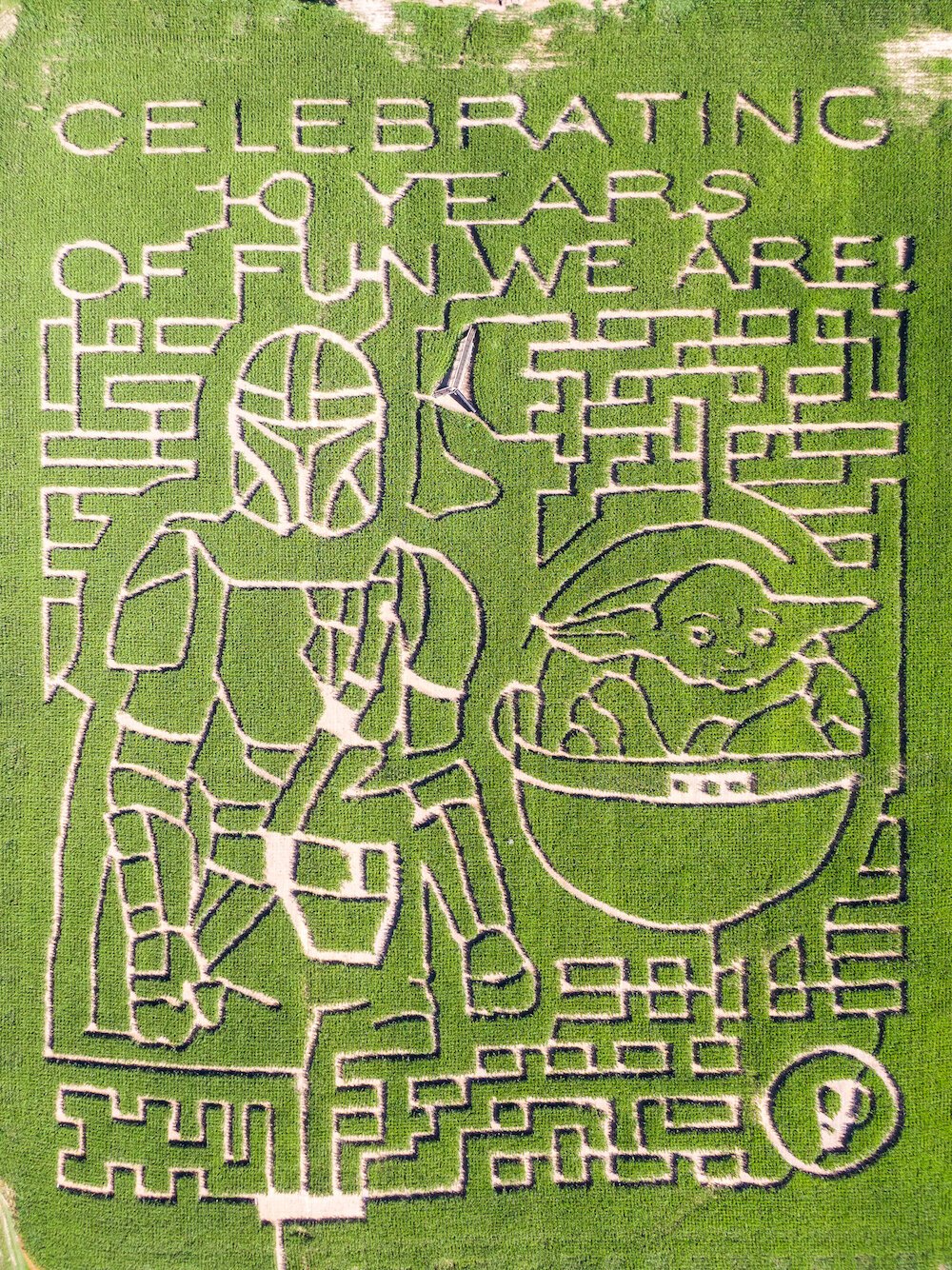 A Mandalorian themed corn maze at Amazing Fall Fun in Waterloo.