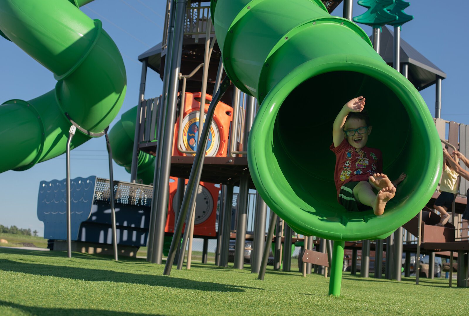 Drake Goetz Memorial Park has giant slides, opportunities to climb, and a smaller playground to accommodate the toddlers in your life. 