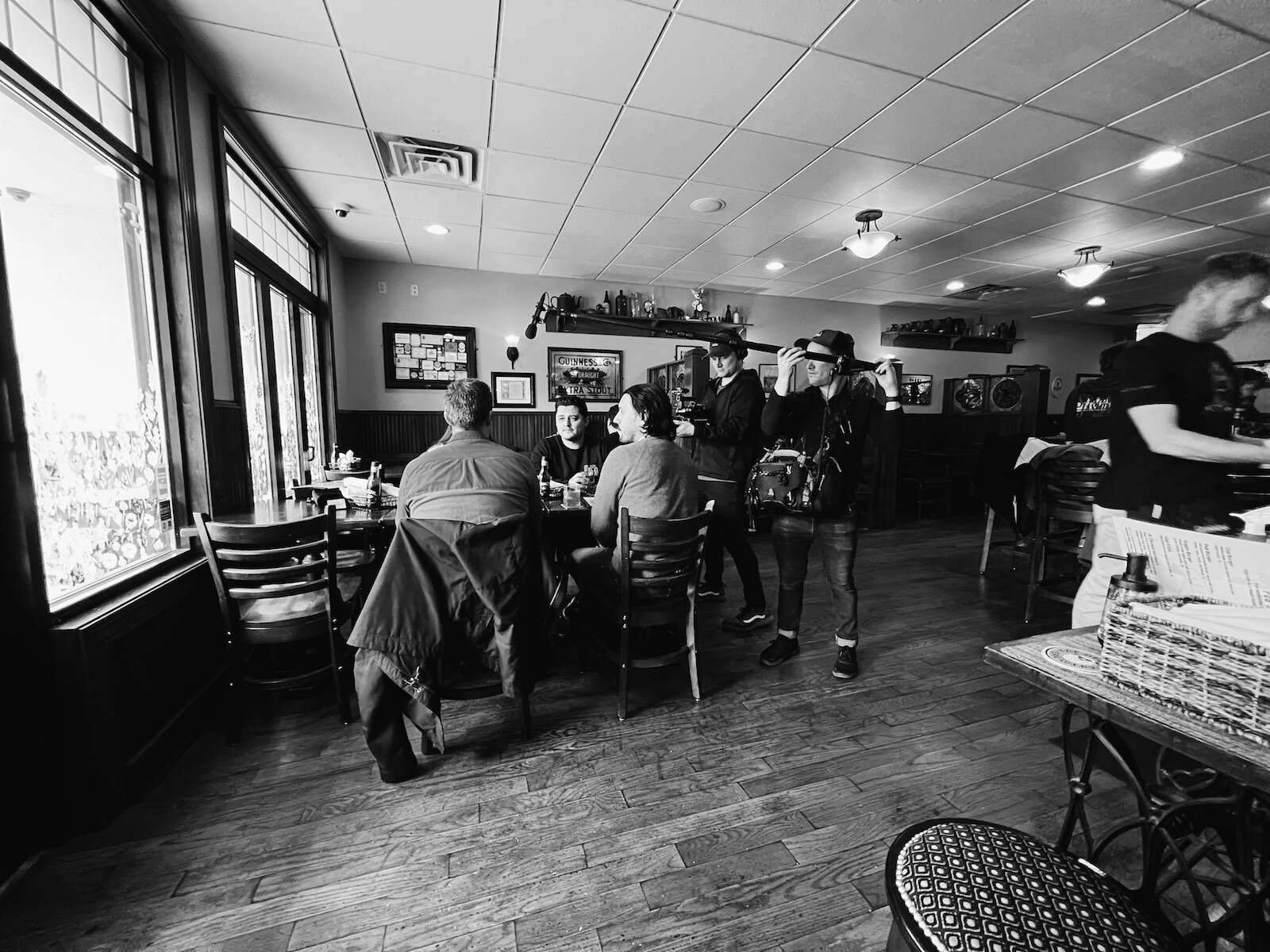 The "Mise & Place" crew behind the scenes, filming Season One in Downtown Fort Wayne at J.K. O'Donnell's Irish Pub.