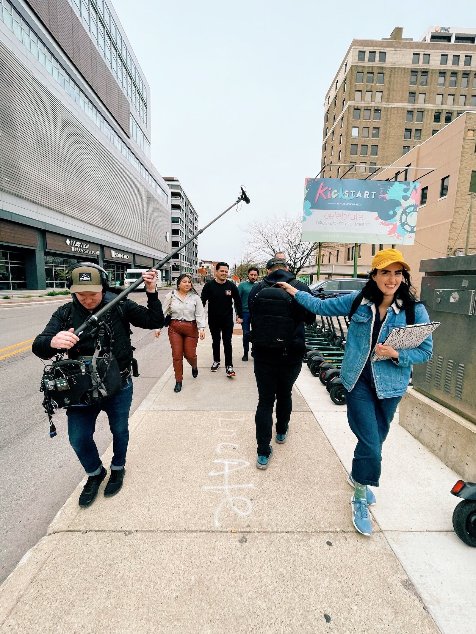 The "Mise & Place" crew behind the scenes, filming Season One in Downtown Fort Wayne.