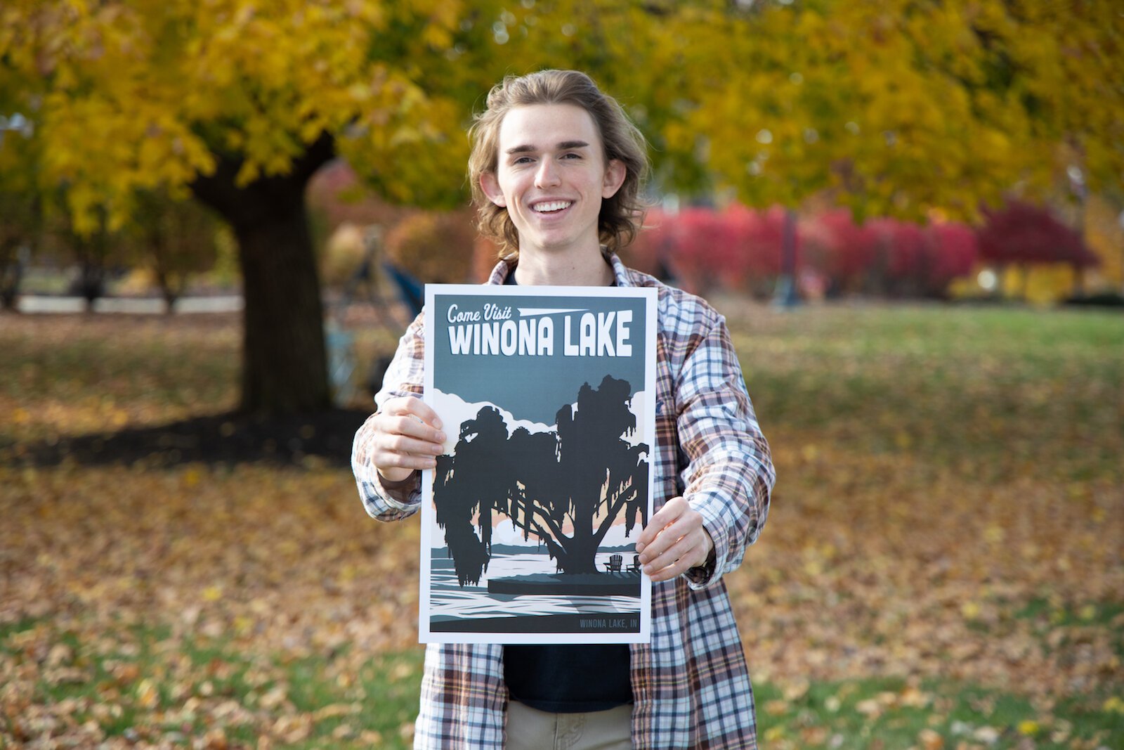 Grace College senior Mitchell Bowen intends to go from town to town, creating unique poster and postcard designs.