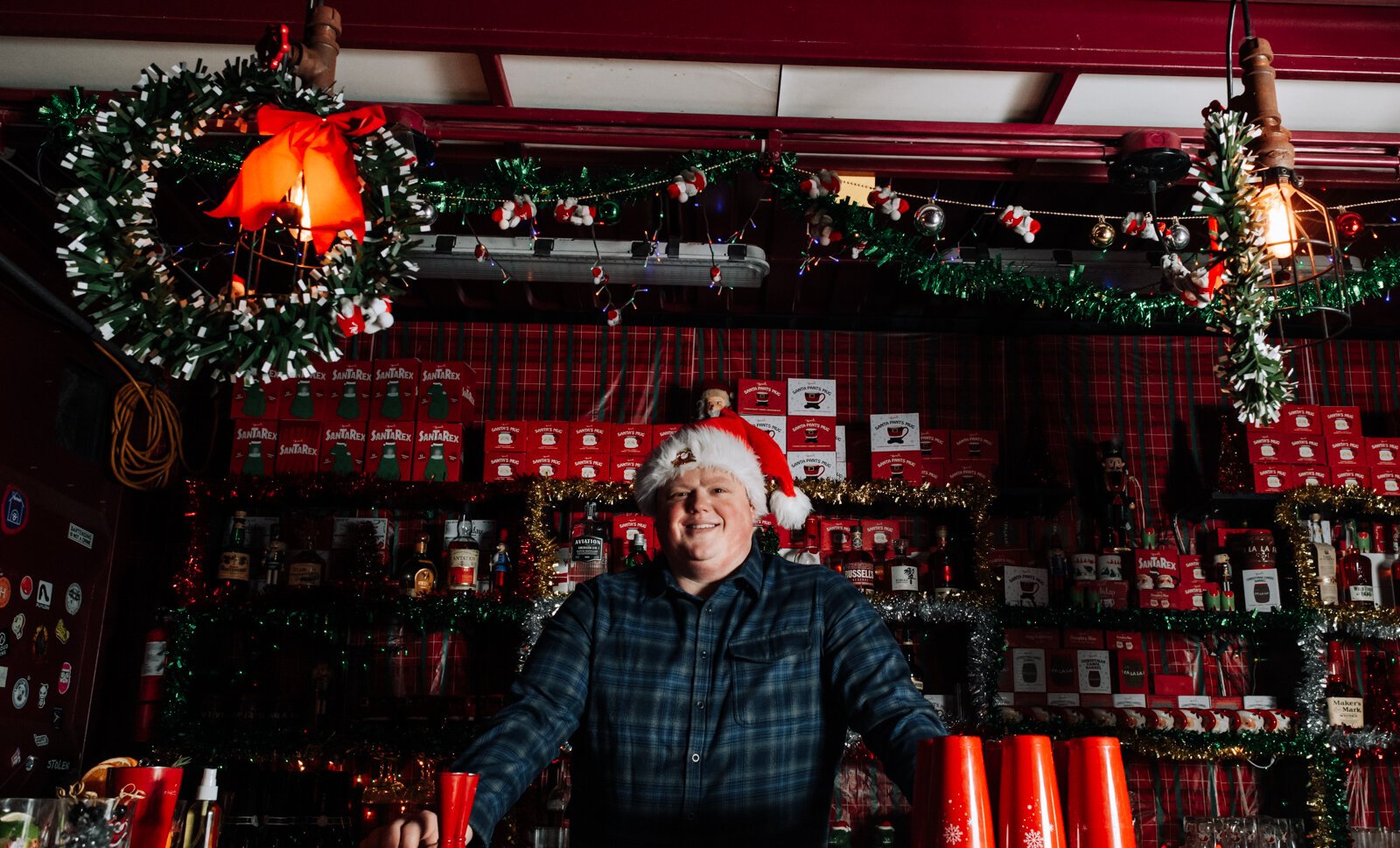 Trevor Scovel is Manager (and Santa) of the Christmas-themed pop-up bar, Miracle on Jefferson, in the heated tent at 301 W. Jefferson Blvd. Suite 99.