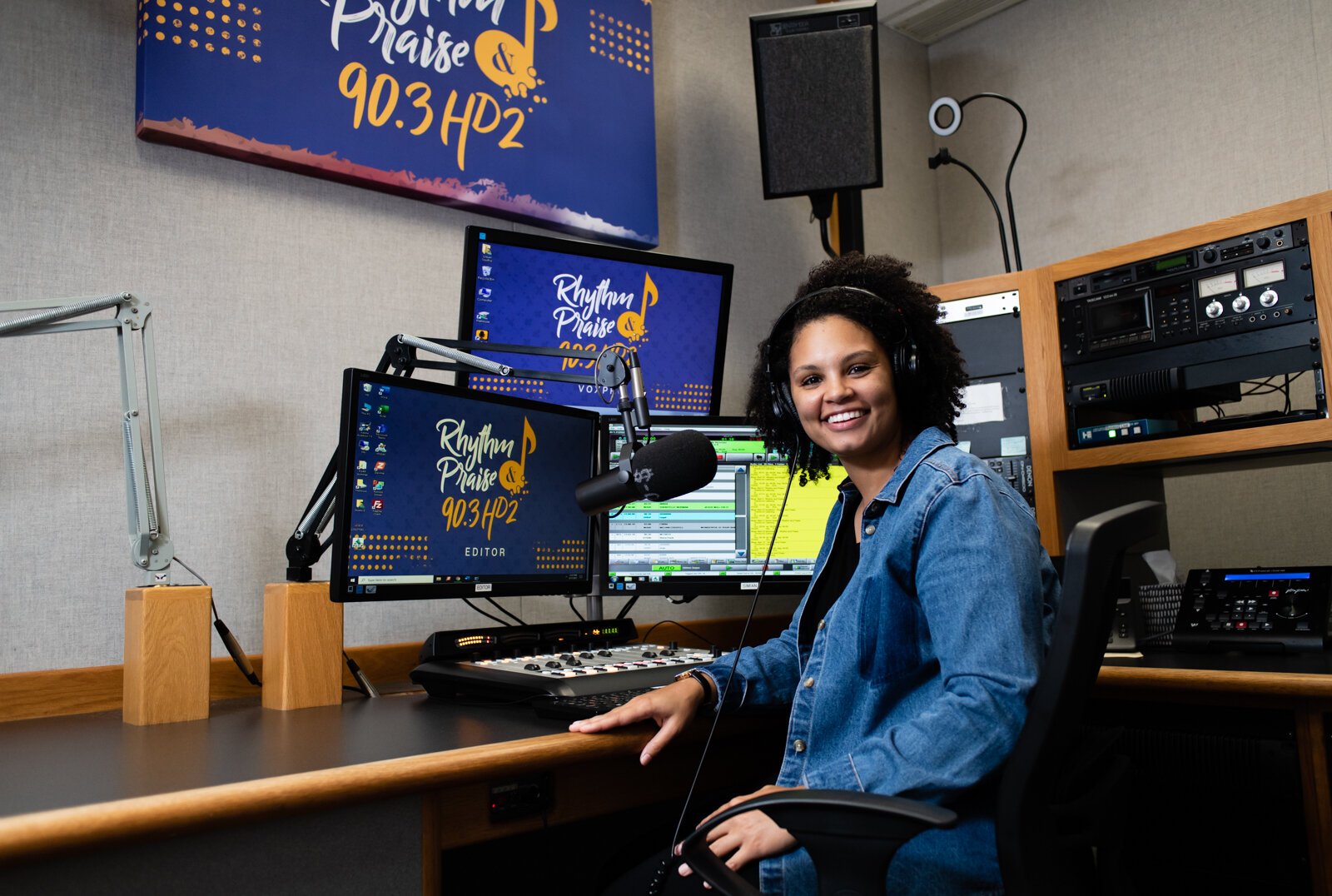 Monique Moss, Program Director/On-Air Personality at Rhythm & Praise 90.3 HD2, works at the station at 1115 W. Rudisill Blvd.