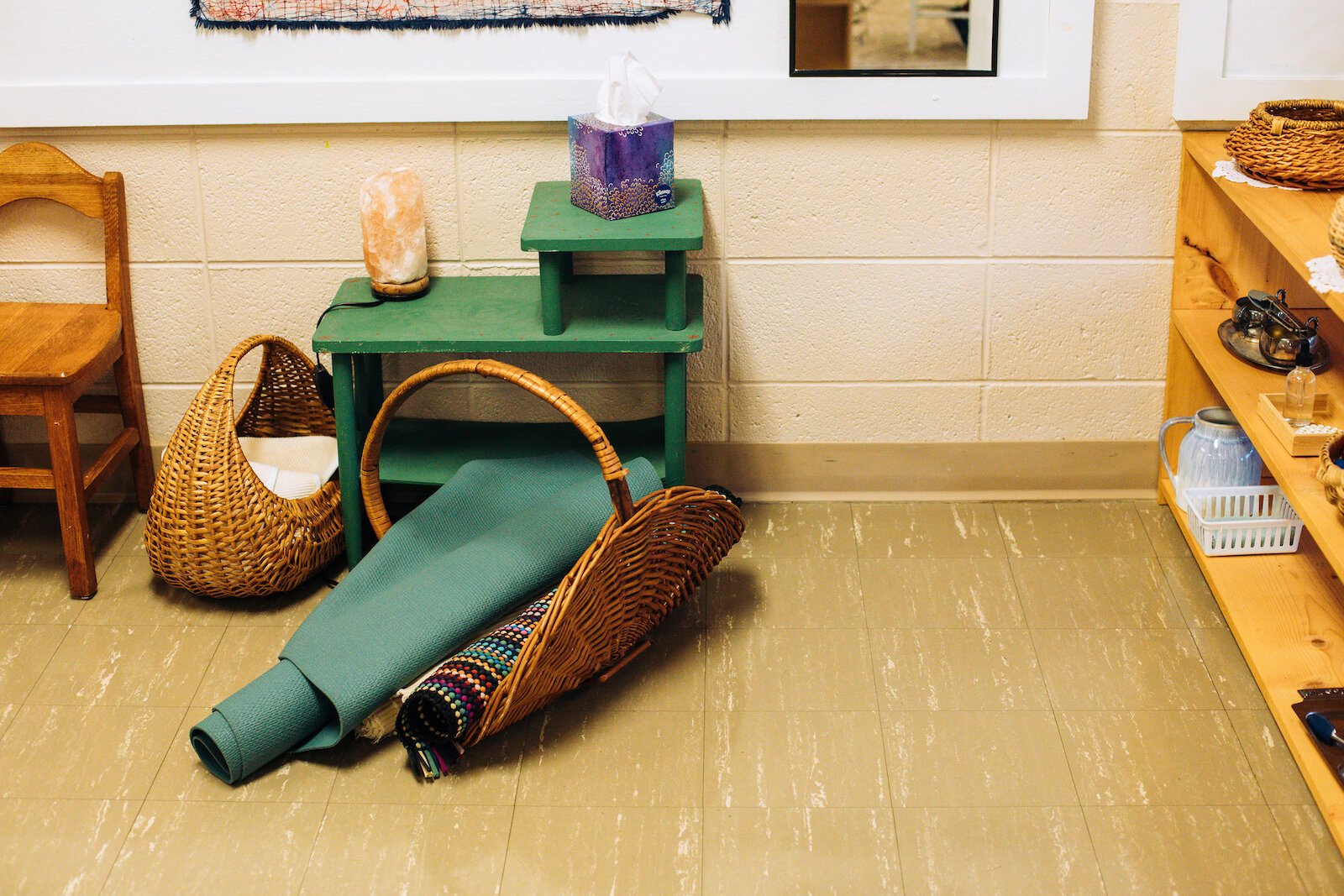 Montessori classrooms are full of natural materials such as wood, metal, and linen. Activities within the room are meant to concentrate and investigate purposefully designed activities.