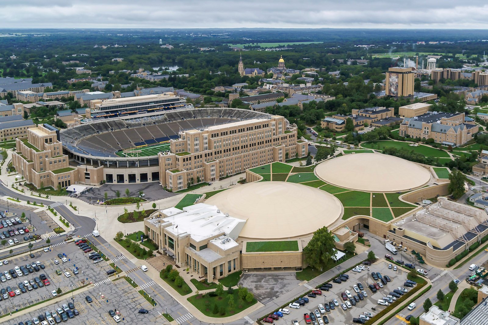 The green roof at Notre Dame's Joyce Center consists of 25 plant species, including 22 varieties of sedum, and a rooftop irrigation system.