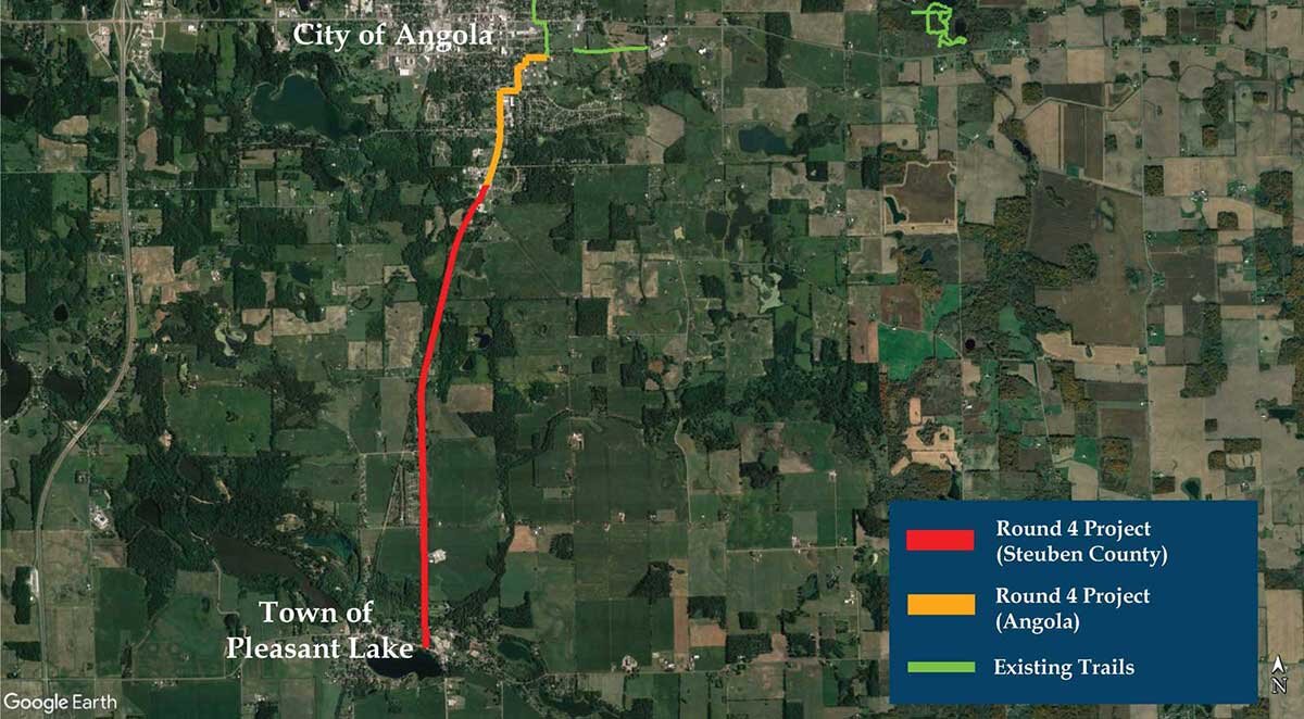 Stuben County received $3.7 million to extend the Poka-Bache Trail over three miles, connecting the southern part of Angola to the Town of Pleasent Lake, shown here.