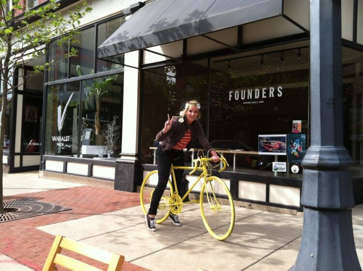Entrepreneur and O'Fabz founder, Olivia Fabian, poses in front of the former Founders co-working space.