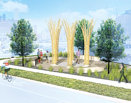 There's a new Pillars of Hope and Justice Monument at the corner of Ewing and W. Main Street.