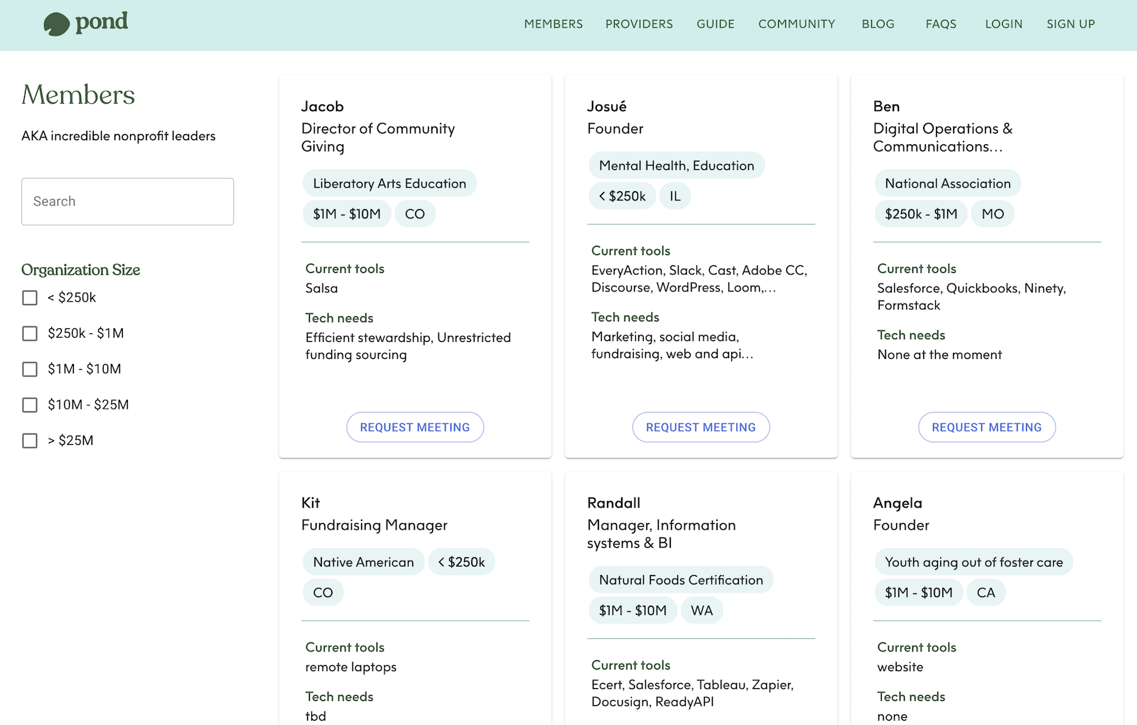 Pond allows nonprofits and tech providers to create free profiles on its site.