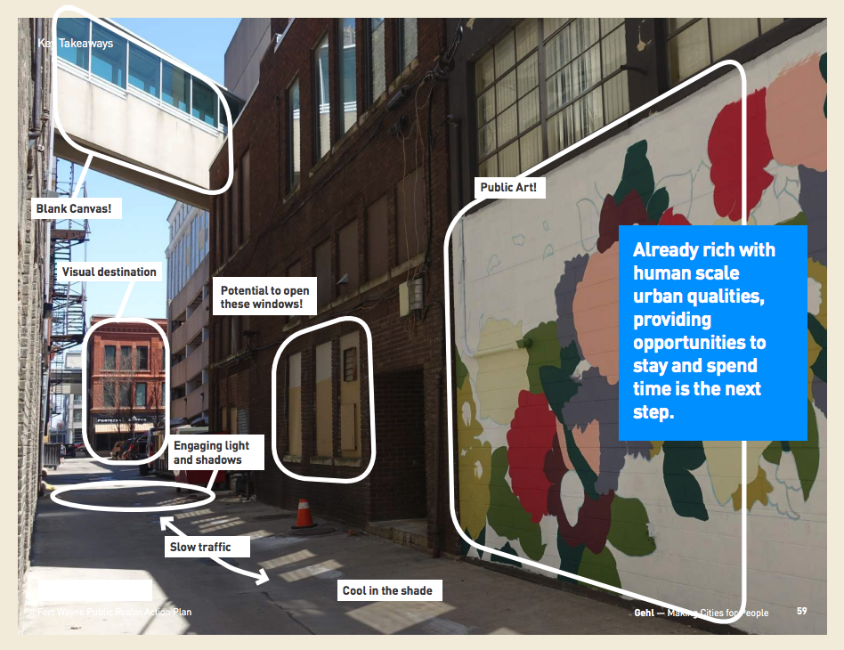 An image from the 2019 Public Realm Action Plan for downtown Fort Wayne created by Gehl.