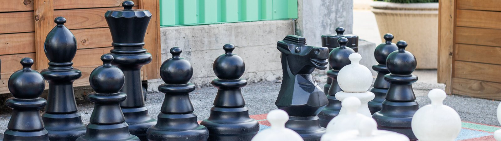 Larges chess pieces at the PNC Plaza on Main Street.