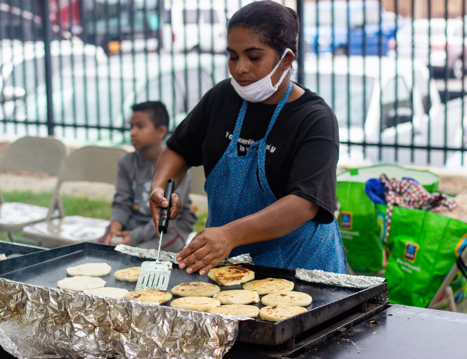 Pupusas, a traditional dish in El Salvador and Guatemala, being made.