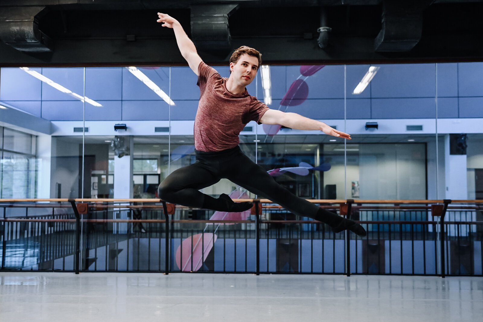 Fort Wayne Ballet's Talbot Rue practices during a rehearsal at The Auer Center.