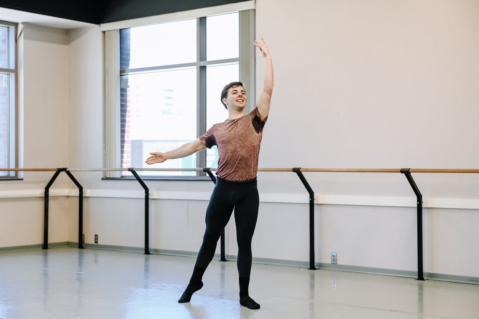 Fort Wayne Ballet's Talbot Rue practices during a rehearsal at The Auer Center.