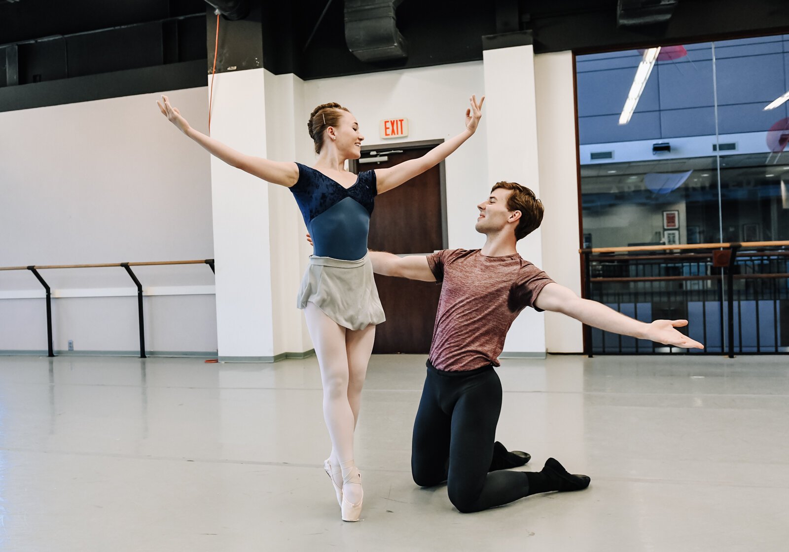 Fort Wayne Ballet's Talbot Rue and dancing partner Abby Zinsser practice the piece "Spring Waters" during a rehearsal at The Auer Center.