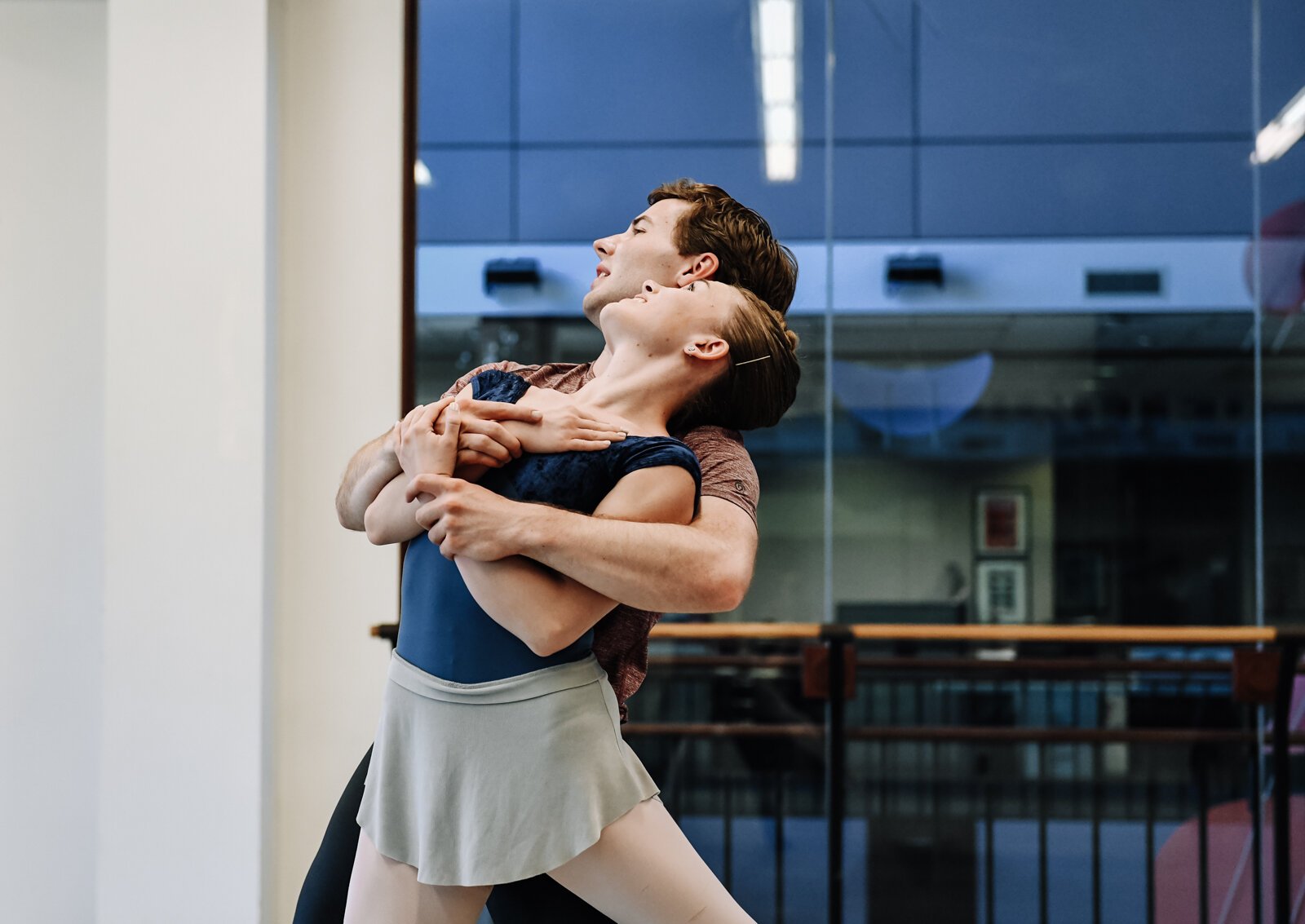 Fort Wayne Ballet's Talbot Rue and dancing partner Abby Zinsser practice the piece "Spring Waters" during a rehearsal at The Auer Center.