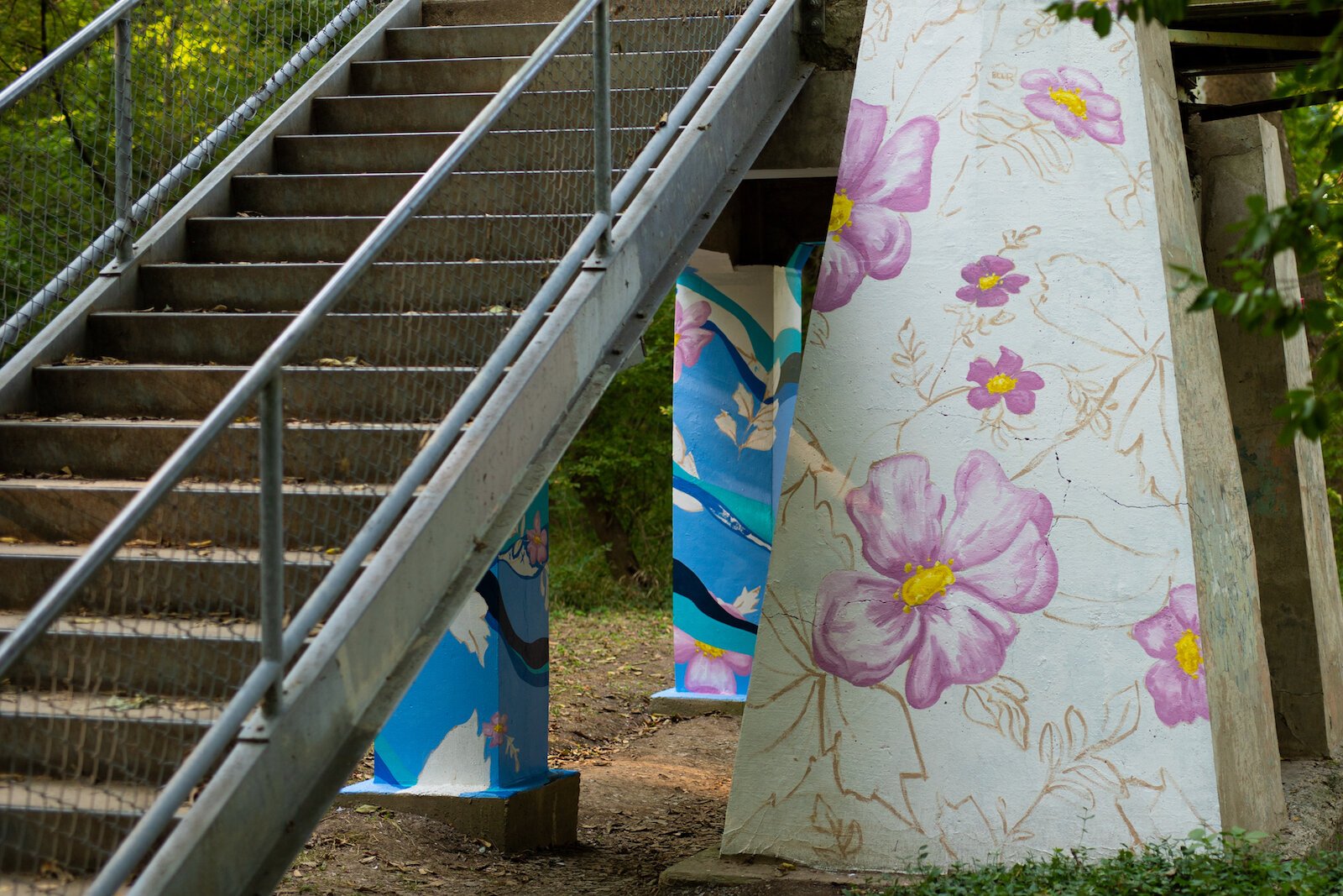 A portion of Suzanne Rhee's mural work in Foster Park.