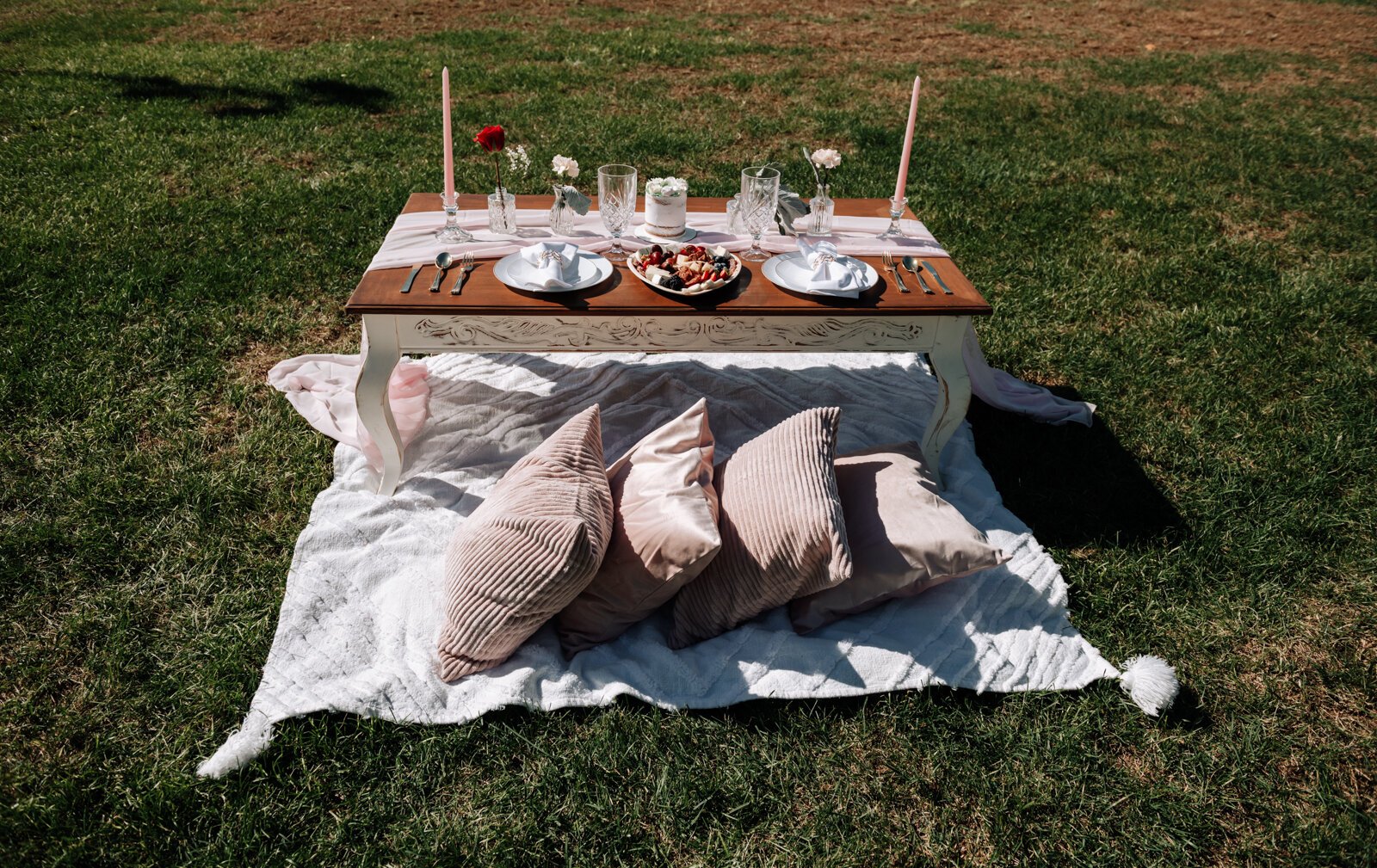 A picnic set up by Samantha Cazares, owner of Simply Charming.