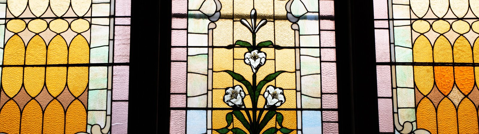 Stained glass windows on the Sanctuary, a 1903 Gothic-style church that's been converted into a popular Airbnb in Wabash County.