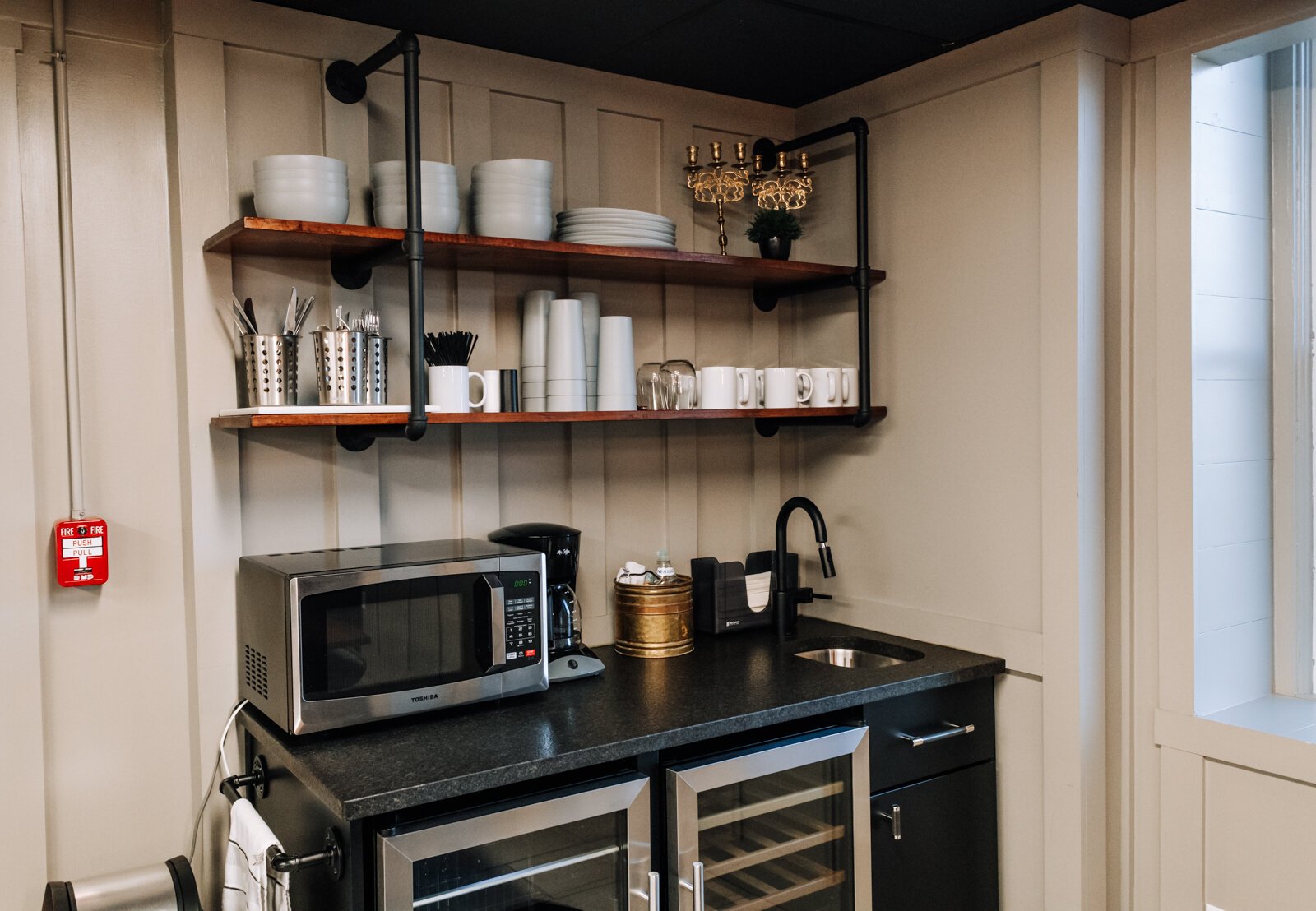 A kitchenette in the basement of the Sanctuary.