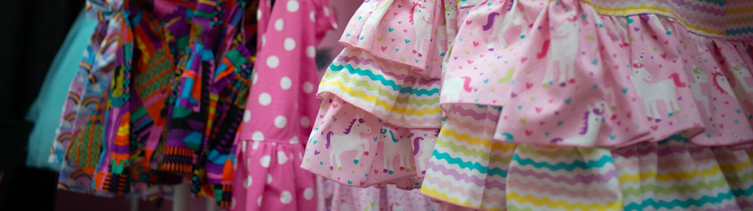 Colorful clothes for girls and women at Sew Pinky, a new shop on South Calhoun Street.