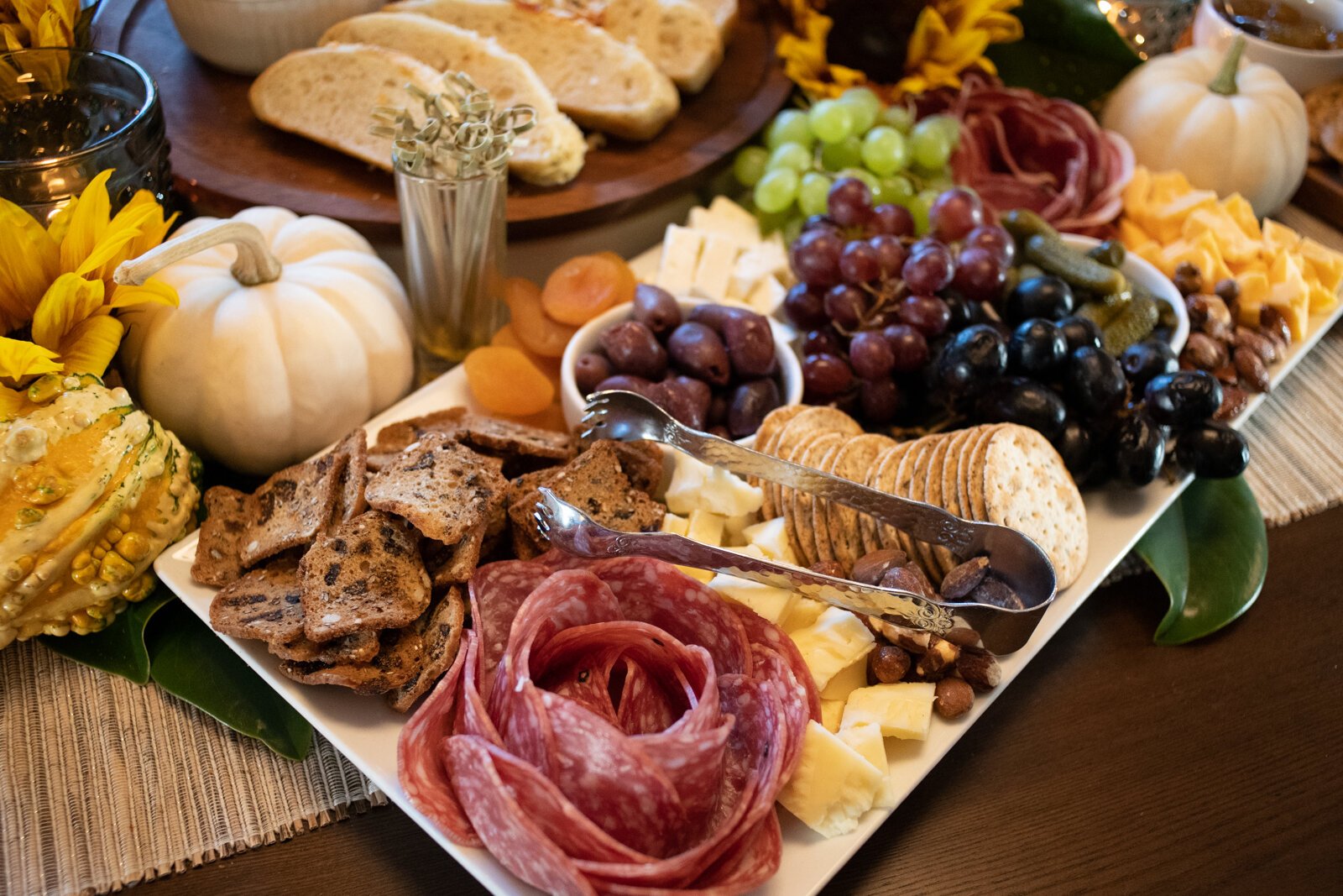 The charcuterie board set-up that Kevin Christon created for guests in the dining room of his home.