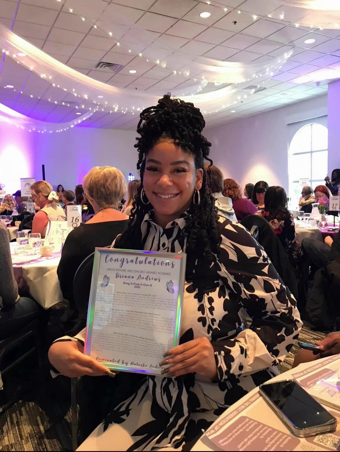 Andrews with her She(ro) nomination.