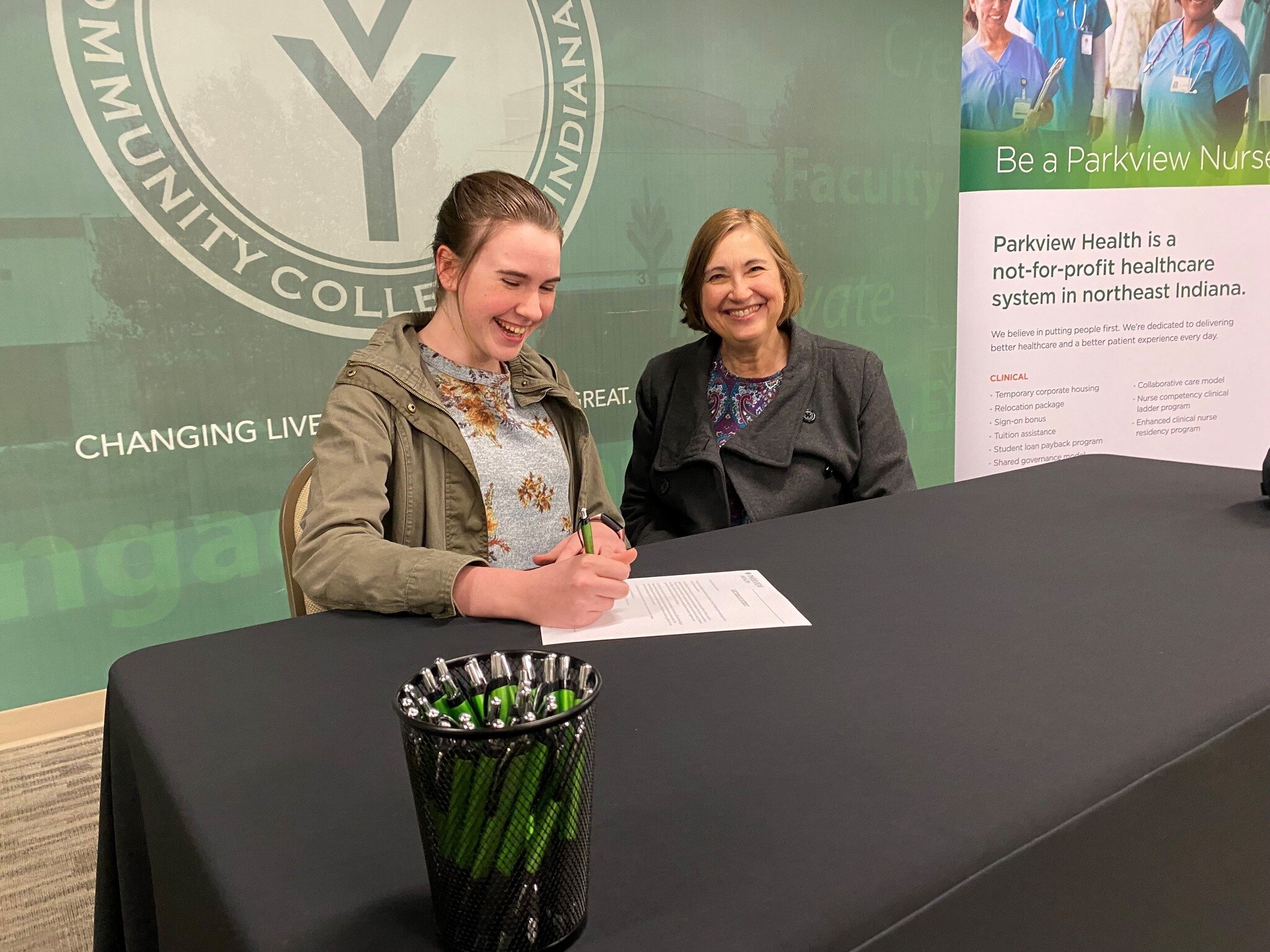 Parkview hosts a Signing Day for nurses at schools like Ivy Tech, similar to when a high school athlete commits to a university.