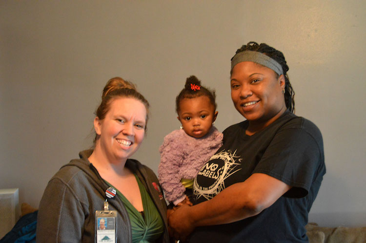 Healthier Moms and Babies Case Manager Ashley Nichter with Sa’nia Winder and Shannon Winder.