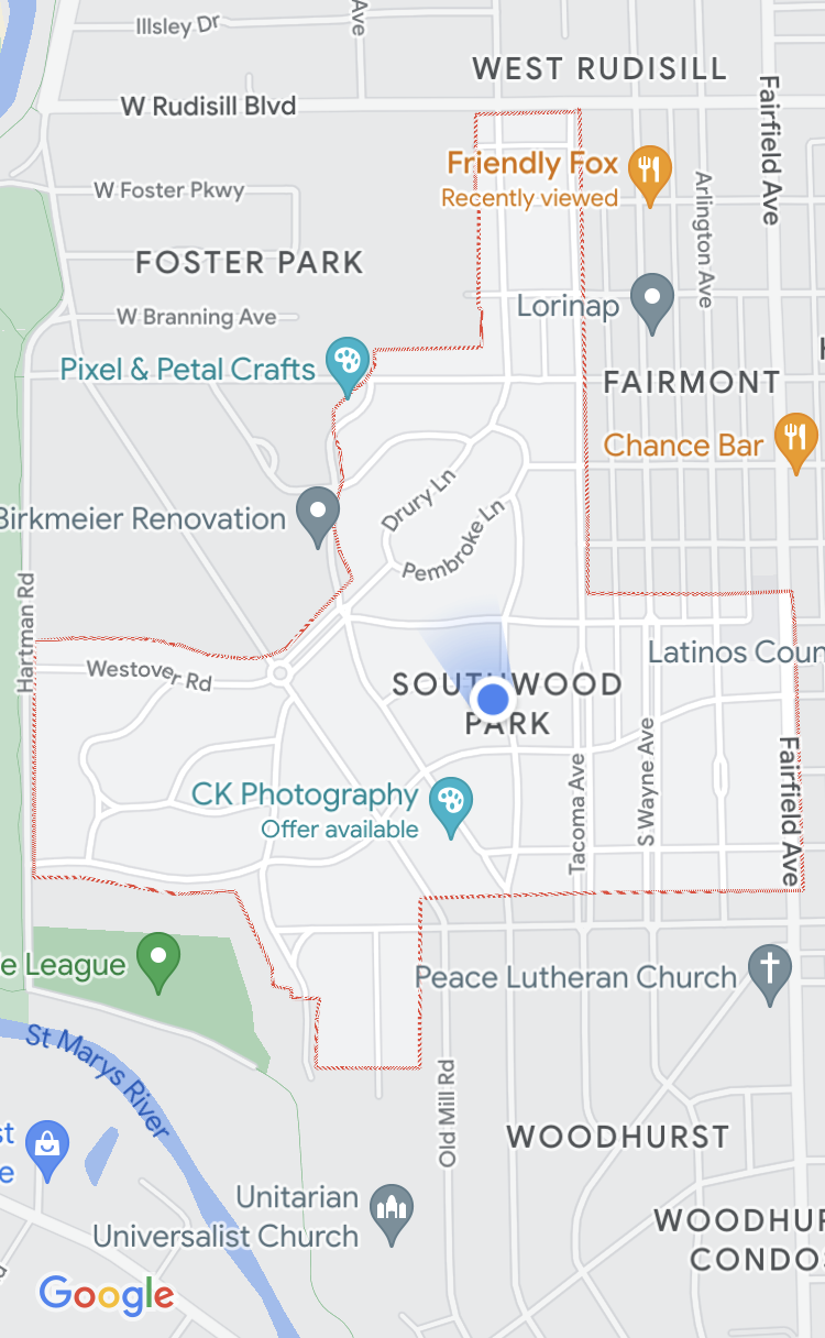 Historic Southwood Park is about 10 minutes South of Downtown Fort Wayne.