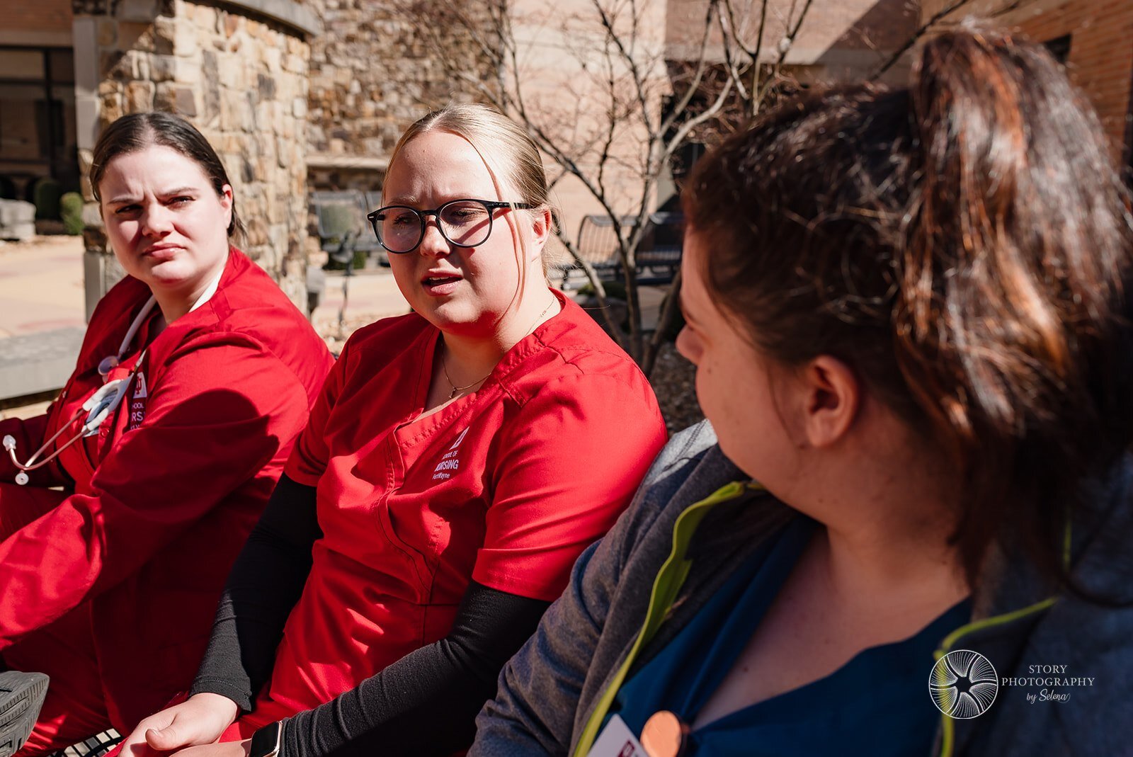 Roni Elliott, Parkview nurse and Indiana University Fort Wayne instructor, talks with students during a clinical.