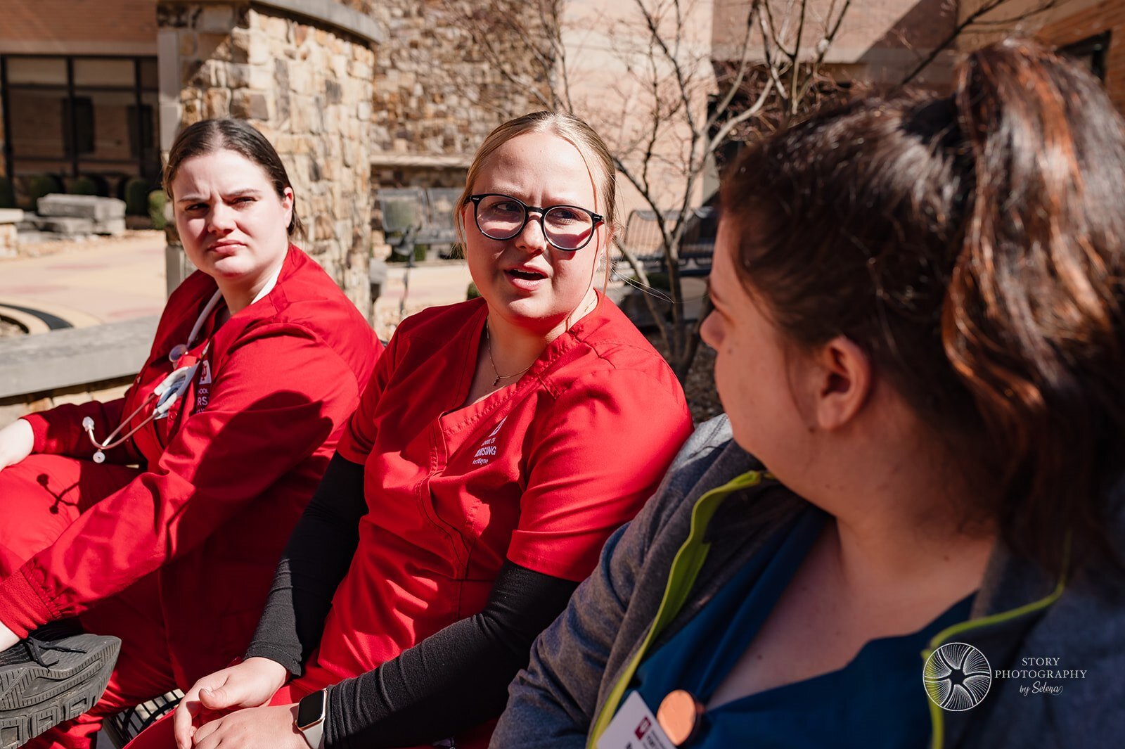 Roni Elliott, Parkview nurse and Indiana University Fort Wayne instructor, talks with students during a clinical.