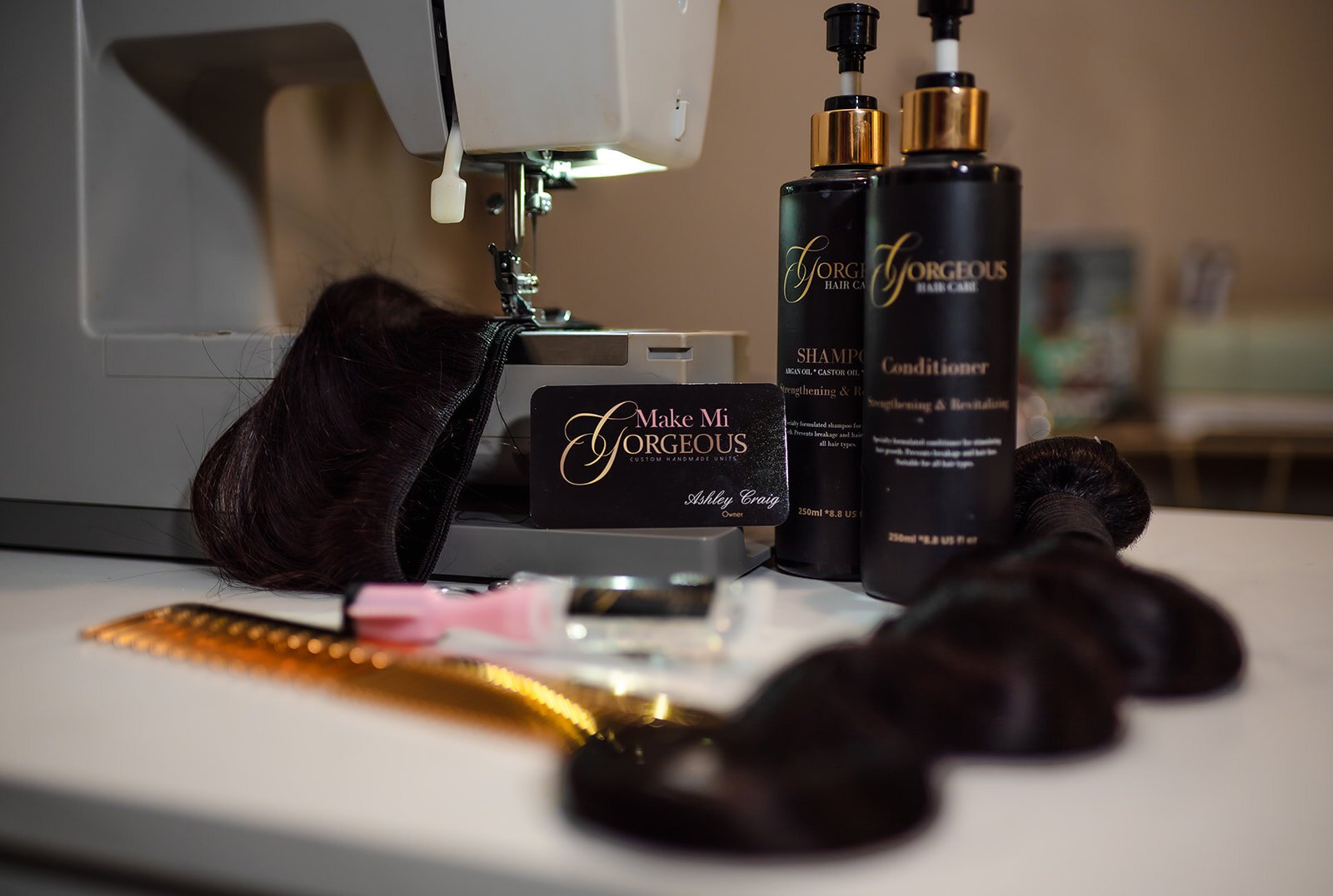 Tools and products used by Ashley Craig, owner of Make Mi Gorgeous.