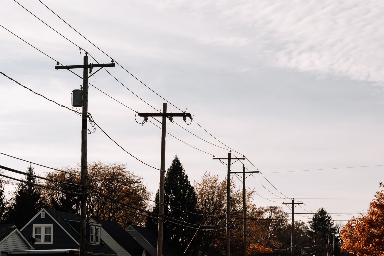 Power lines along Vance Ave. near Crescent Ave. in front of homes in Fort Wayne.