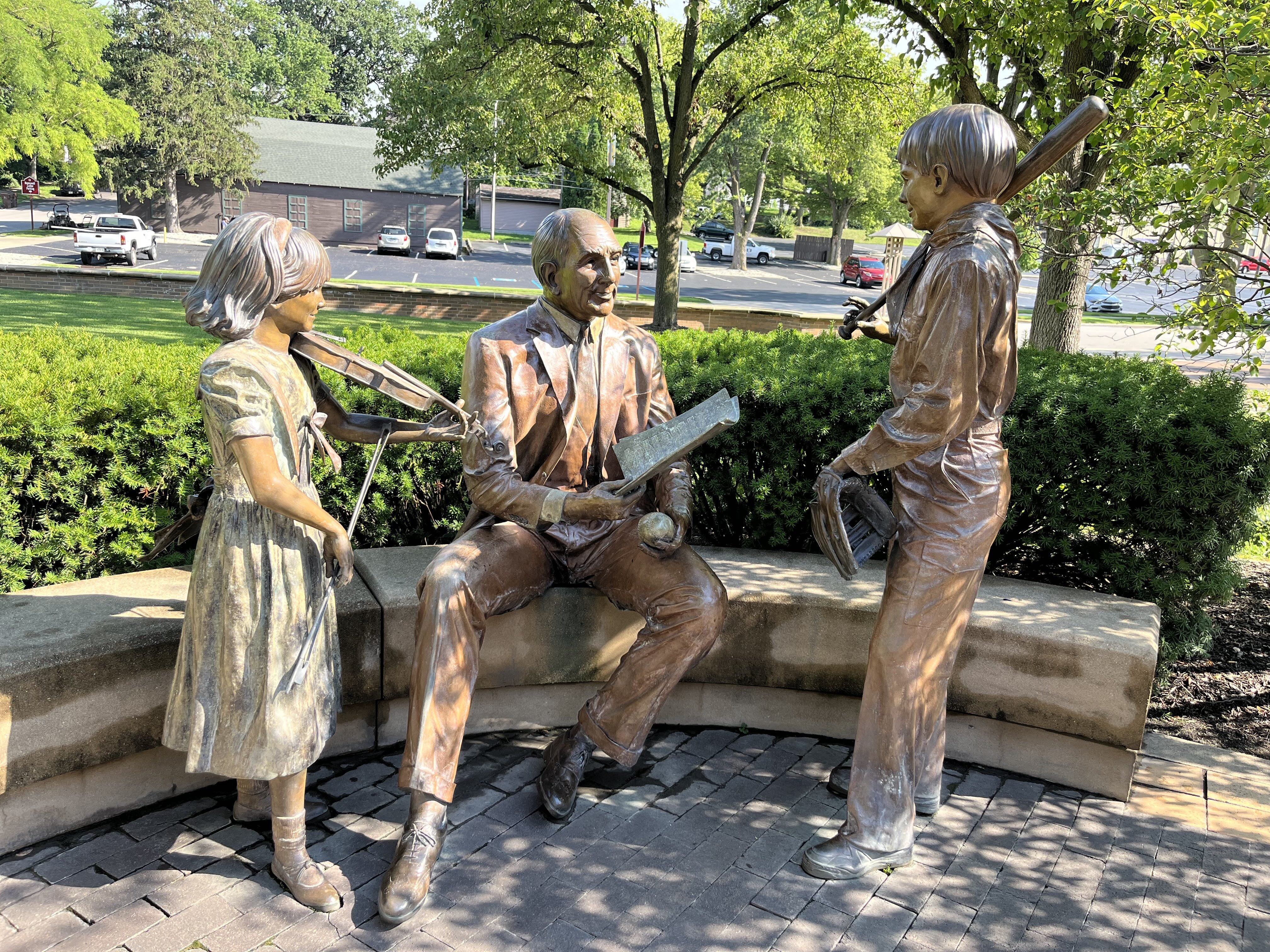 A statue of Mark C. Honeywell sits outside the Honeywell Center.