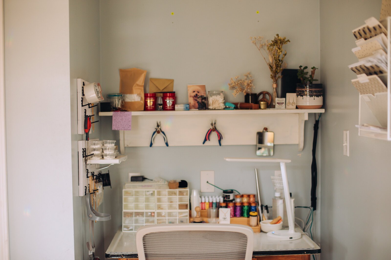 A workspace in Raelyn Bever's home, where she creates keepsakes for Still Remains Jewelry.