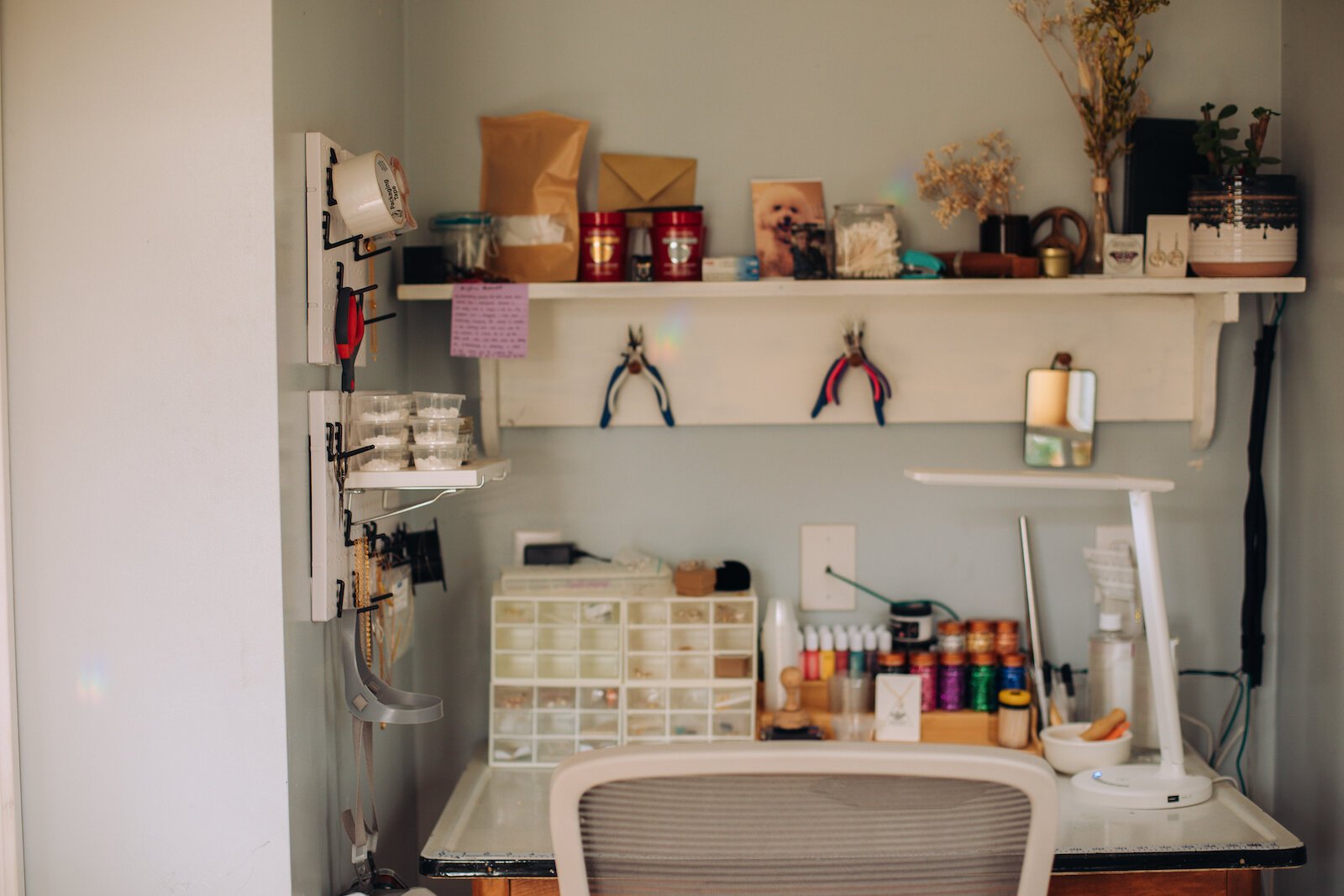 A work space in Raelyn Bever's home, where she creates keepsakes for Still Remains Jewelry.