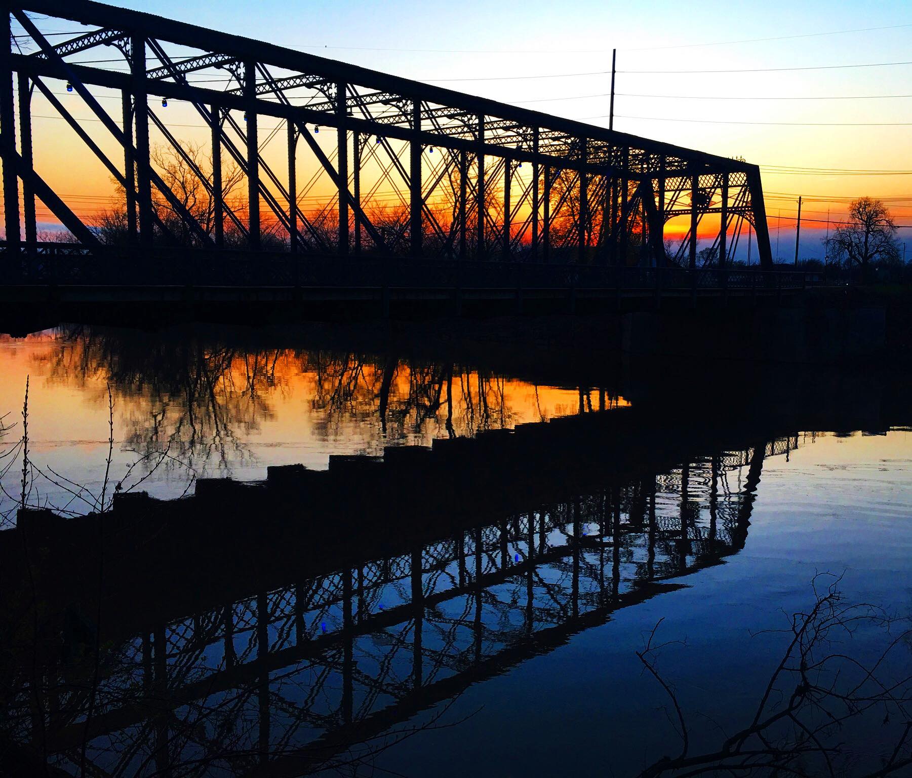 A sunset on the Fort Wayne riverfront.